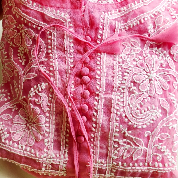 8️⃣2️⃣New boutique Pink,yellow chikankari maxi dress - Picture 6 of 12